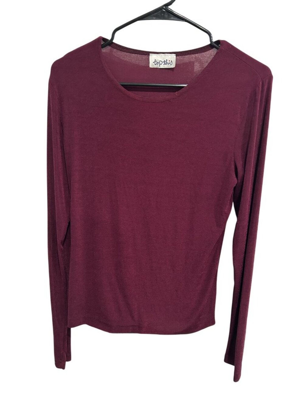 Top This Womens Burgundy Long Sleeve Crew Neck Top Dark Academia Poetcore
